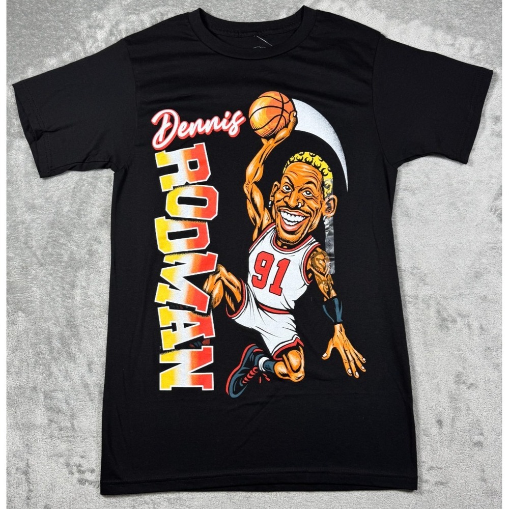 Dennis Rodman Official RODMAN Brand Caricature T-Shirt Mens Small Black NWT